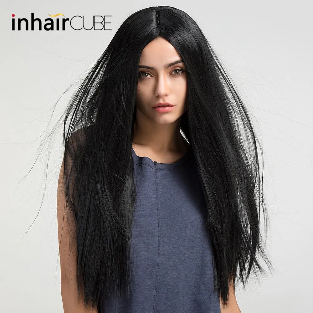 Inhaircube парик натуральный черный настоящий толстый Синтетический Длинные прямые