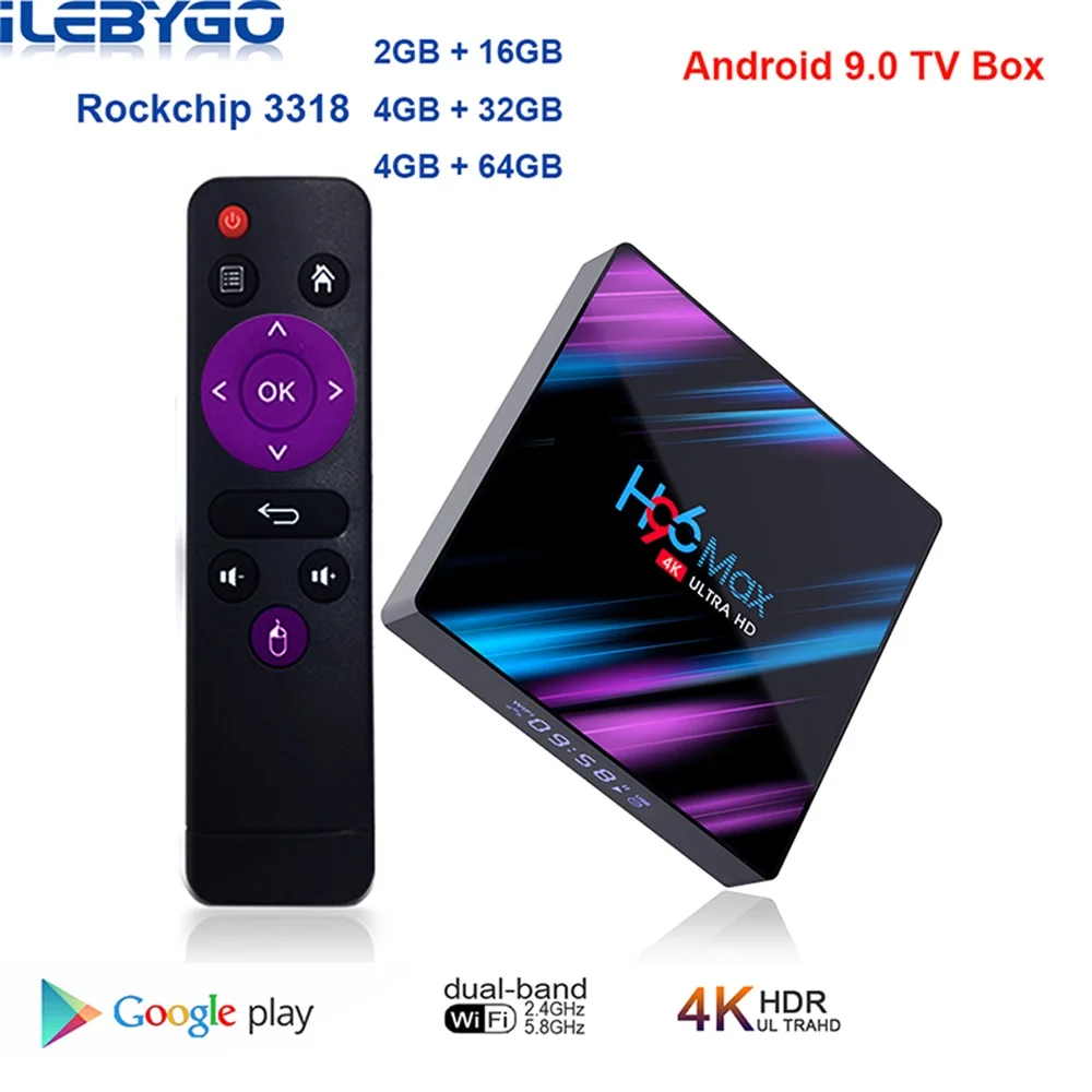 Android 9,0 ТВ-бокс на Rockchip RK3318 4 Гб 64 Гб Смарт ТВ коробка H.265 4 K 60fps Google Play Store Netflix Youtube 4 г 32 г Декодер каналов кабельного телевидения компьютерной приставки к телевизору