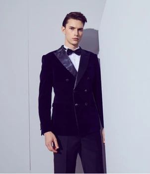 

High Quality Double-Breasted Groomsmen Peak Lapel Groom Tuxedos Men Suits Wedding/Prom Best Man Blazer ( Jacket+Pants+Tie) A73