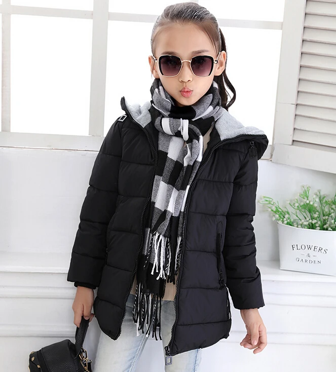 WEONEWORLD/новое осенне-зимнее детское пуховое пальто Верхняя одежда для девочек Детская куртка теплое пальто для девочек хлопковая парка с капюшоном, куртка - Цвет: black