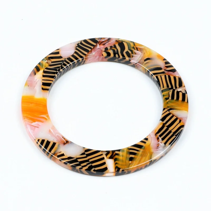 Tortoise Shell Earring Charm,Acetate Acrylic Beads,Circle Shaped,Boho,Leopard Print,Earring Parts,Ohrringe finding,44mm-ACE227 - Окраска металла: A205-227G-6PCS