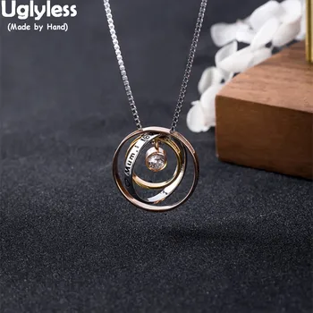 

Uglyless Real 925 Sterling Silver Zircon Pendants Women Multi Circles Spinning Necklaces Mum I LOVE U Mother's Day Gift Bijoux