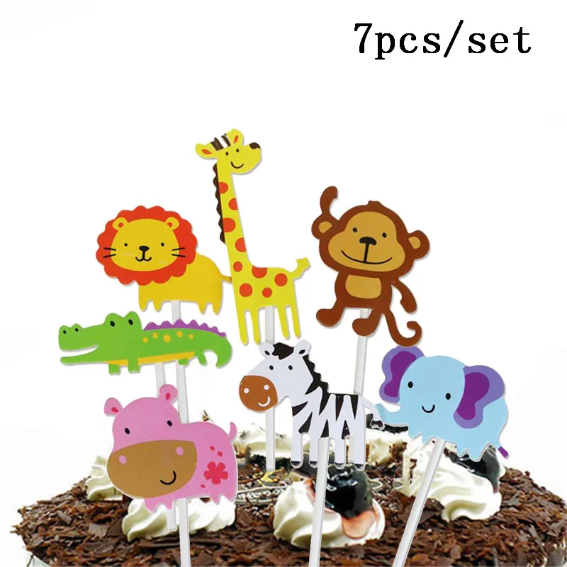 Джунгли День рождения животных торт топперы детский душ кекс топперы зоопарк сафари дети Динозавр вечерние украшения торта