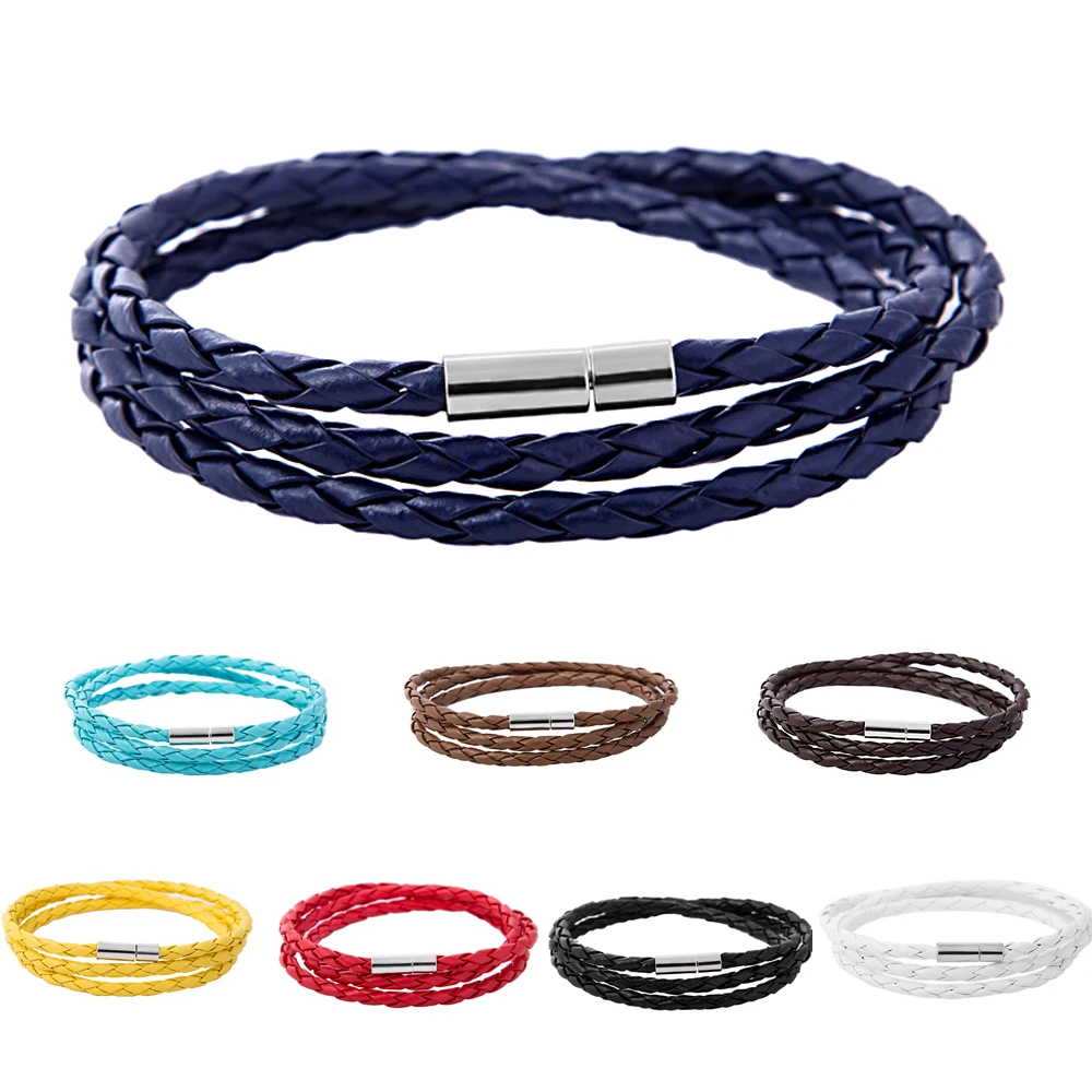 

Kirykle Simple Leather Bracelet Multiple Colored Braided Wristbands Multilayer High Quality PU Leather Bracelet For Women Gift