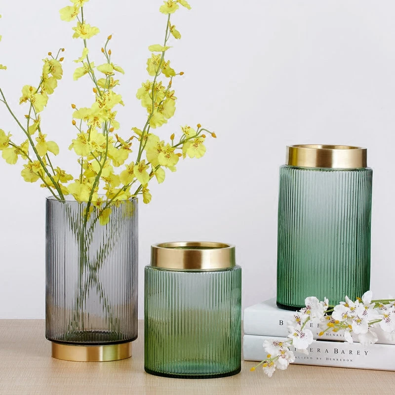 Green Colorful Glass Vases Gold Vase Flower Pots Planters Home