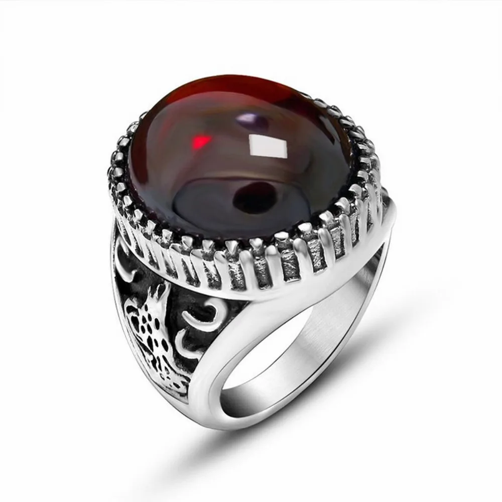 

Red/Black Retro Delicate Animal Relief Embossment Titanium Stainless Steel Men Ring Vintage Jewelry Couple Rings