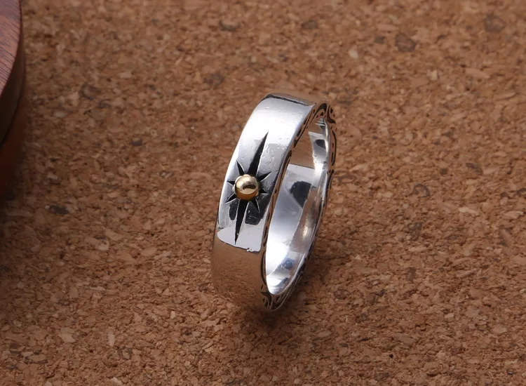 

Punk Hiphop Rock S925 Sterling Thai Silver Sun Ray Shape Rings for Men Women Fine Jewelry US Size 6.5-13