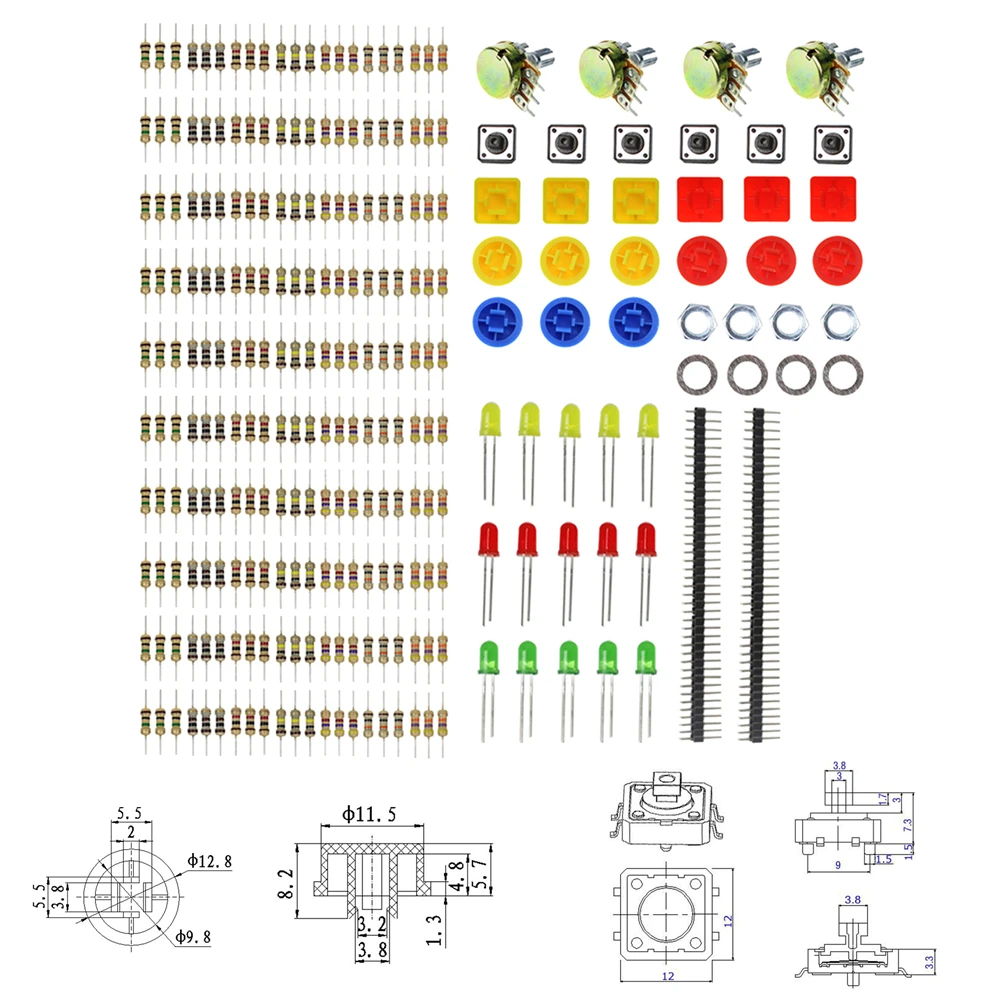 

1 Set Handy Portable Resistor Kit for arduino Starter Kit UNO R3 LED potentiometer tact switch pin header