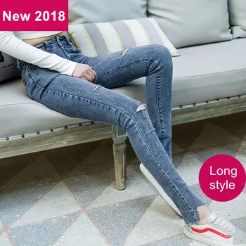 

Plus Size High Waisted Jeans Stretch 2019 Spring Super Long Skinny Jeans Women Pencil Pants Denim Ripped Jeans for Woman