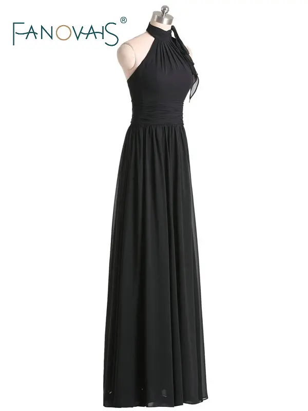 Шифоновые платья невесты длинные 2019 черные холтер для свадьбы макси фрейлины