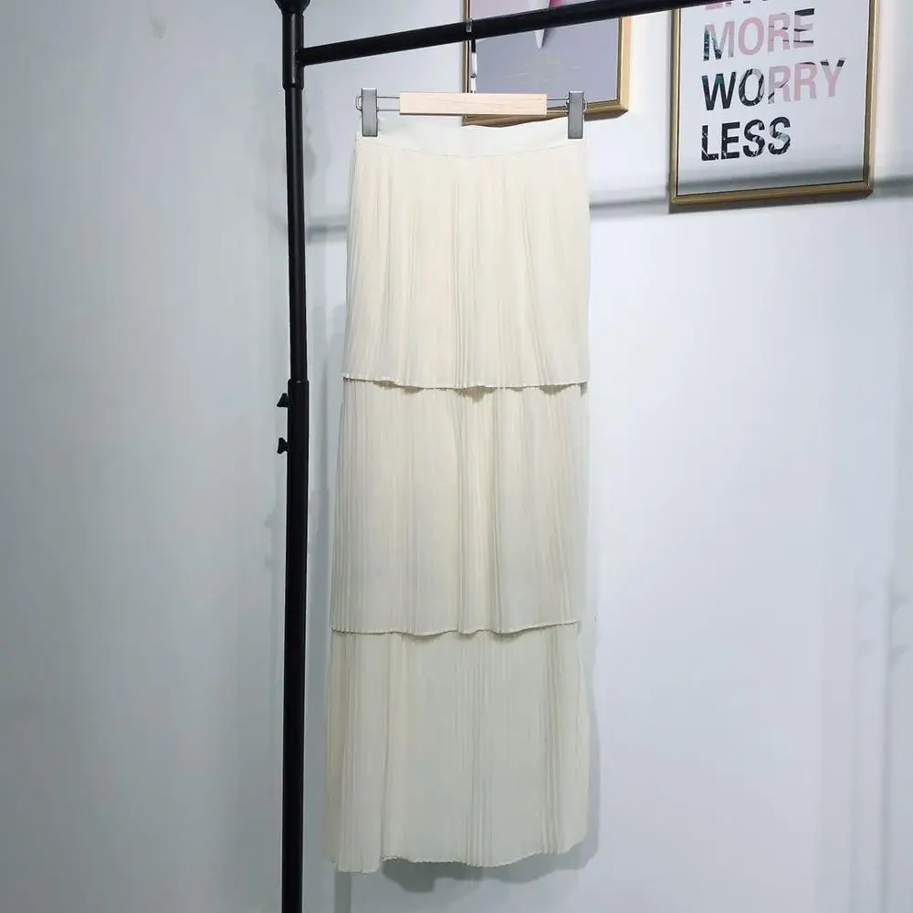 Новая гофрированная Макси-юбка с высокой талией, тянущиеся шифоновые мусульманские полуплатья, мусульманская одежда для Дубай, мусульманские женщины, платье выше размера - Цвет: Beige