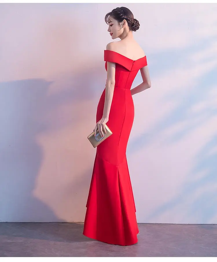  Dress Women Hot Sale Empire Vestidos Mujer Vestido  Festa And Summer Fishtail 2018 Slash-Neck Long Style Shoulder Sexy Party (16)