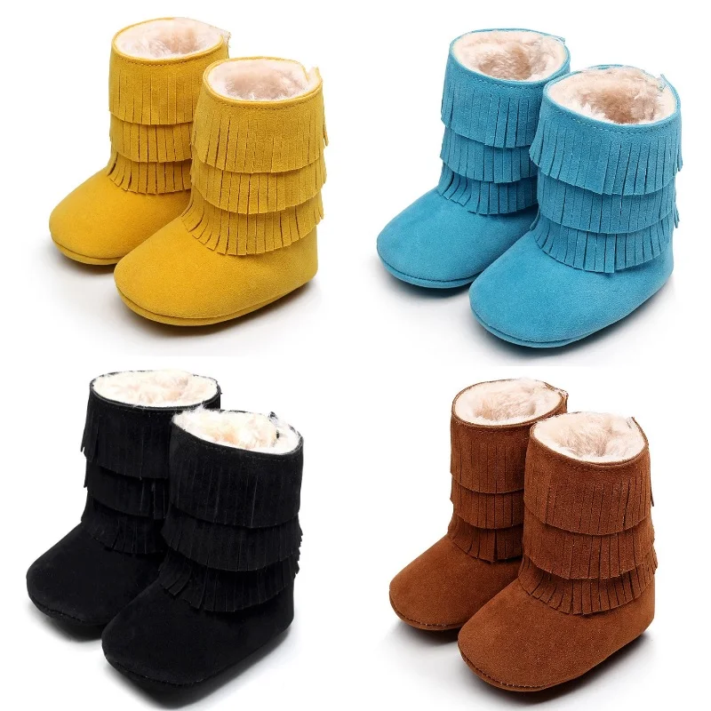 Kids Toddler Boys Girl Winter Warm Fur Snow Boots Leather Shoes Zipped Moccasins