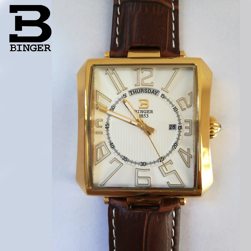 Водонепроницаемые мужские наручные часы с ремешком из натуральной кожи, швейцарские мужские часы Бингер, люксовый бренд Tonneau, кварцевые часы B3038-1