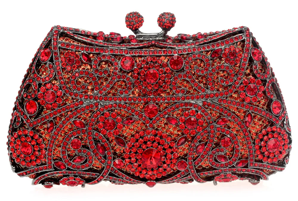 New Popular Chinese Red Evening Bag Party Women Hard Case Gun Metal