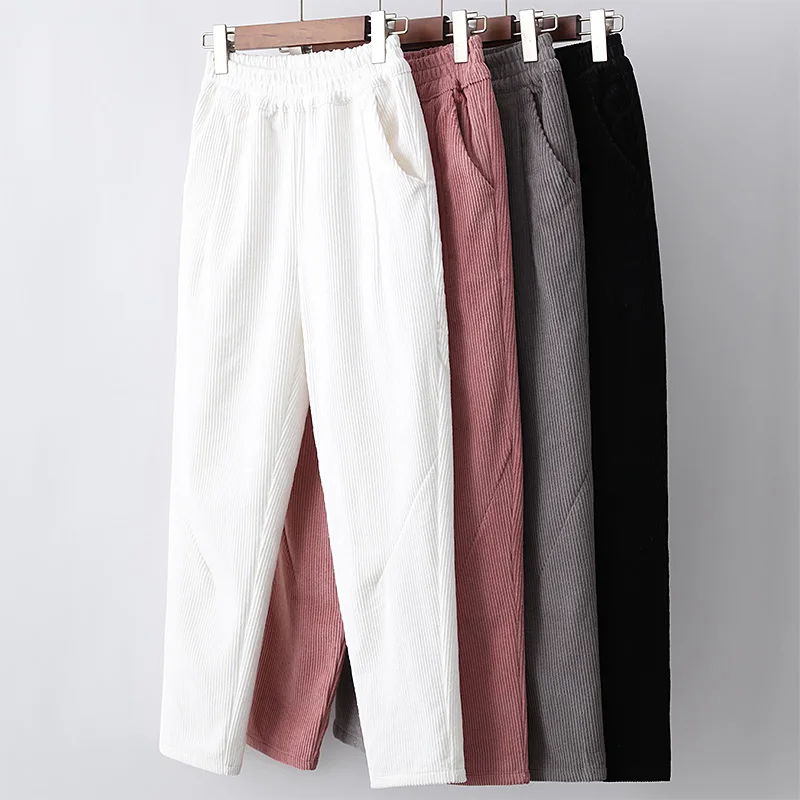 Новинка 2019 корейский стиль женский Harajuku бархат уличная сплошной цвет вельвет с высокой талией размера плюс модные широкие брюки