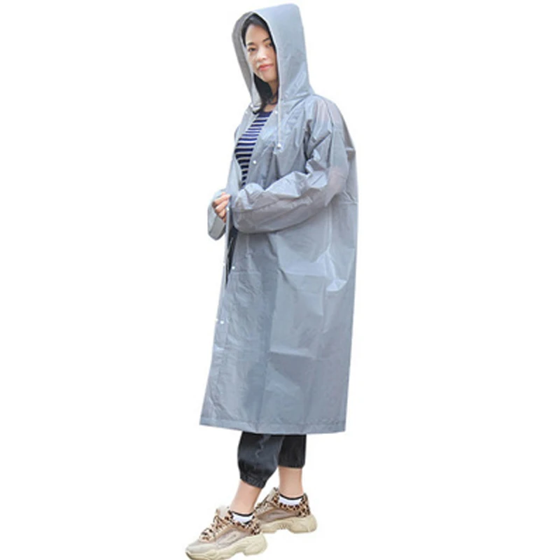 Модный прозрачный Дождевой Плащ для женщин и мужчин, EVA, для путешествий, дождевик, водонепроницаемый, для кемпинга, с капюшоном, пластиковый пончо, дождевик - Цвет: Светло-серый