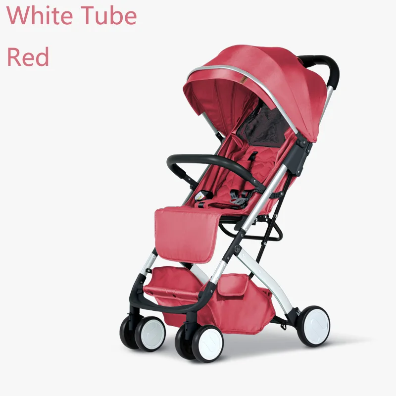 Роскошная легкая детская коляска складная детская коляска переносная детская коляска может доставить его в самолет - Цвет: White tube-red