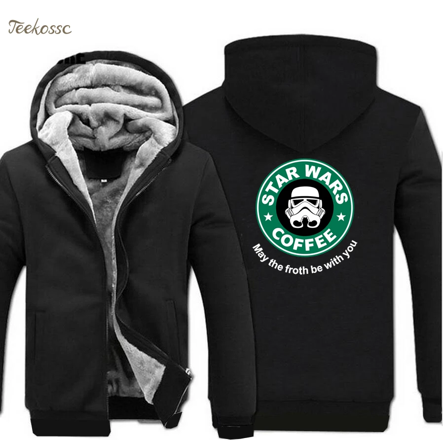 

Star Wars Hoodies New Fashion Casual Men's Zip Coat 2018 Winter Warm Fleece Sweatshirt Men Hipster Thick Black Hoodie Sportwear
