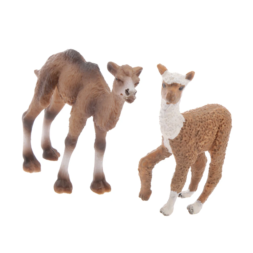 2 Pieces Realistic Animal Camel Alpaca Model Action Figures Playset Kids Toys