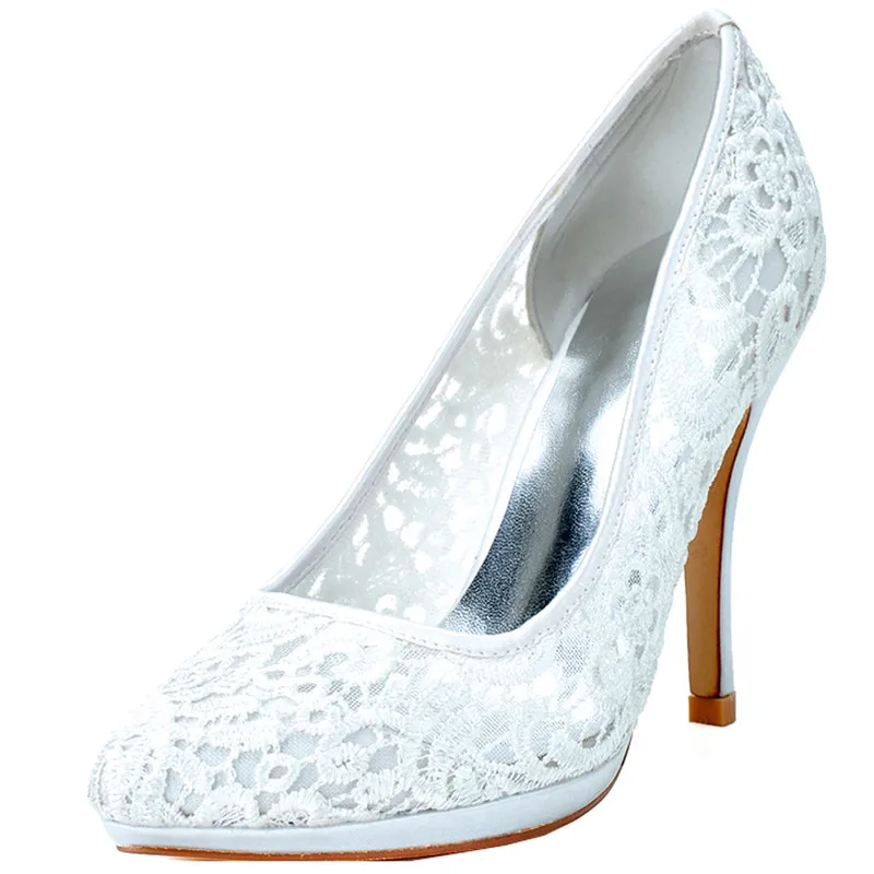 

LOSLANDIFEN Women Floral Lace Pumps 10CM High Heels Pointed Toe Bridal Shoes Shallow Cut Slip-on Wedding Shoes
