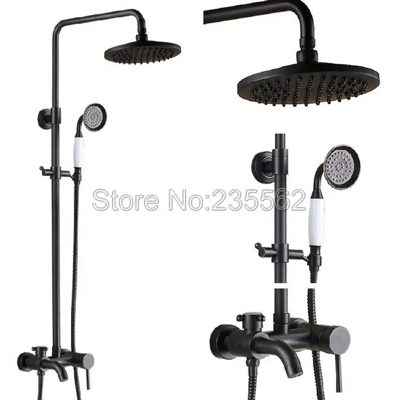 

Single Handle Black Oil Rubbed Bronze Finish Bathroom Rain Shower Faucet Set Wall Mounted Bathtub Mixer Tap + Hand Spray lrs344