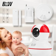 Cámara de seguridad inalámbrica bebé monitor de wifi cámara ip ptz onvif p2p + sensor de puerta/infrarrojos motion sensor y el humo detector bw12r