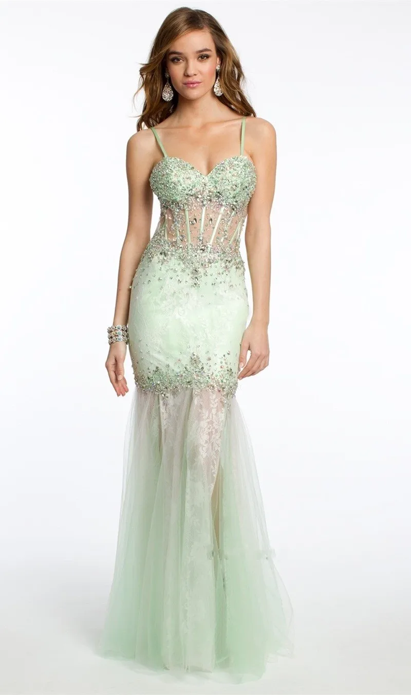 Wedding Corset Prom Dresses online buy wholesale green corset prom dress from china spaghetti straps see through dresses mint tulle lace with crystal beadings gowns