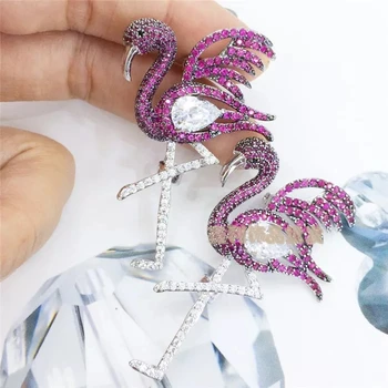 

flamingo red zircon brooch FPPJ wholesale beads nature unique shape birds