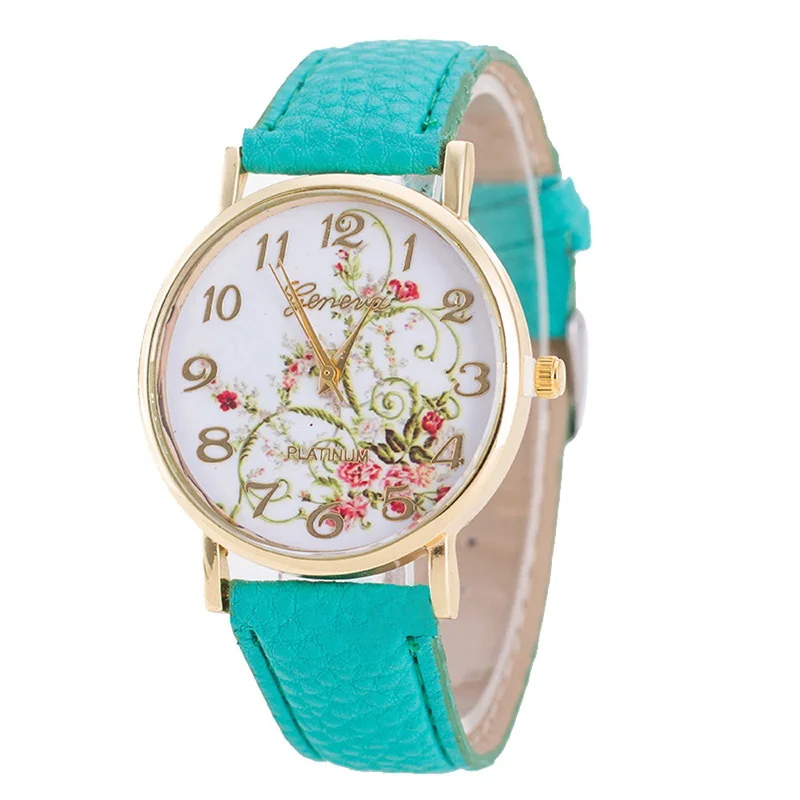 Geneva часы Женская мода цветы браслет часы спортивные Аналоговые кварцевые наручные часы лучший бренд класса люкс relojes mujer montres - Цвет: Mint Green