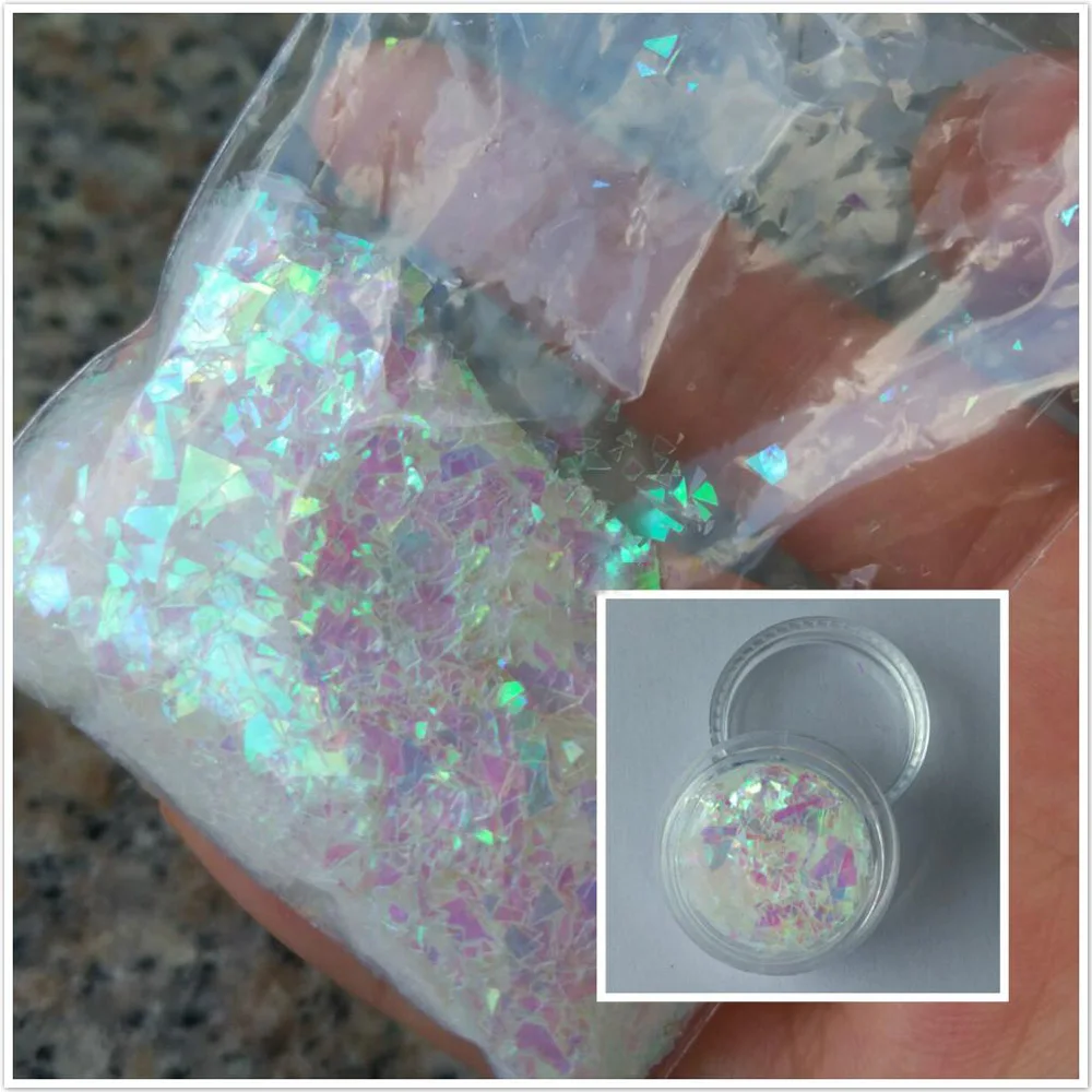50g/bag Fluorescent Glass Paper Clear AB Color DIY Nail Snow Flakes Irregular Cut Paillette Nail Art Glitter Sequins #PD101-1