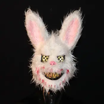 

2019 New Halloween Mask Bloody Killer Rabbit Mask Halloween Plush Cosplay Horror Mask For Kids Adults