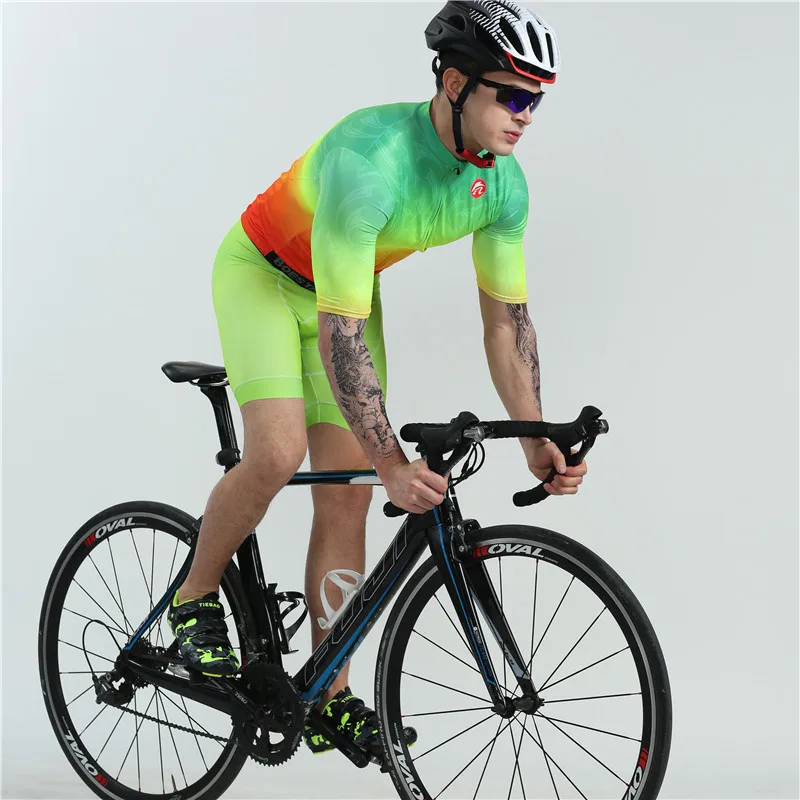 

boestalk 2019 florescent green tights MTB bike short sleeve cycling set breathable sweatshirt triathlon team uniform custom