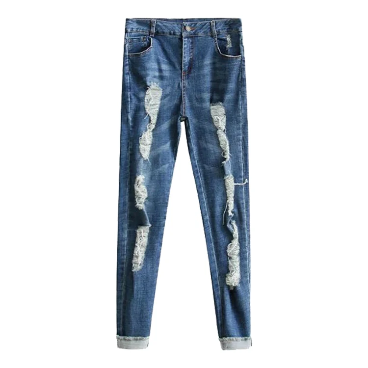 

In the spring of 2017 new European style fashion jeans all-match female hole super elastic slim slim pants