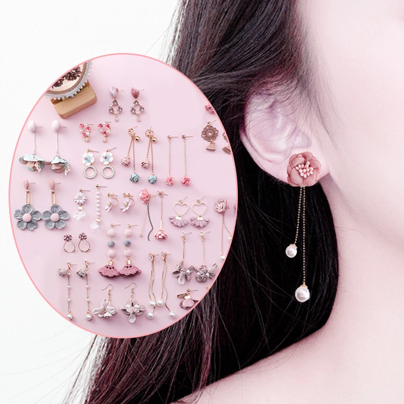 

Fashion japanese Korean Girl Sweet Pink Drop Earrings Simple Fabric Flower Dangle Earrings For Women Jewelry Accessories