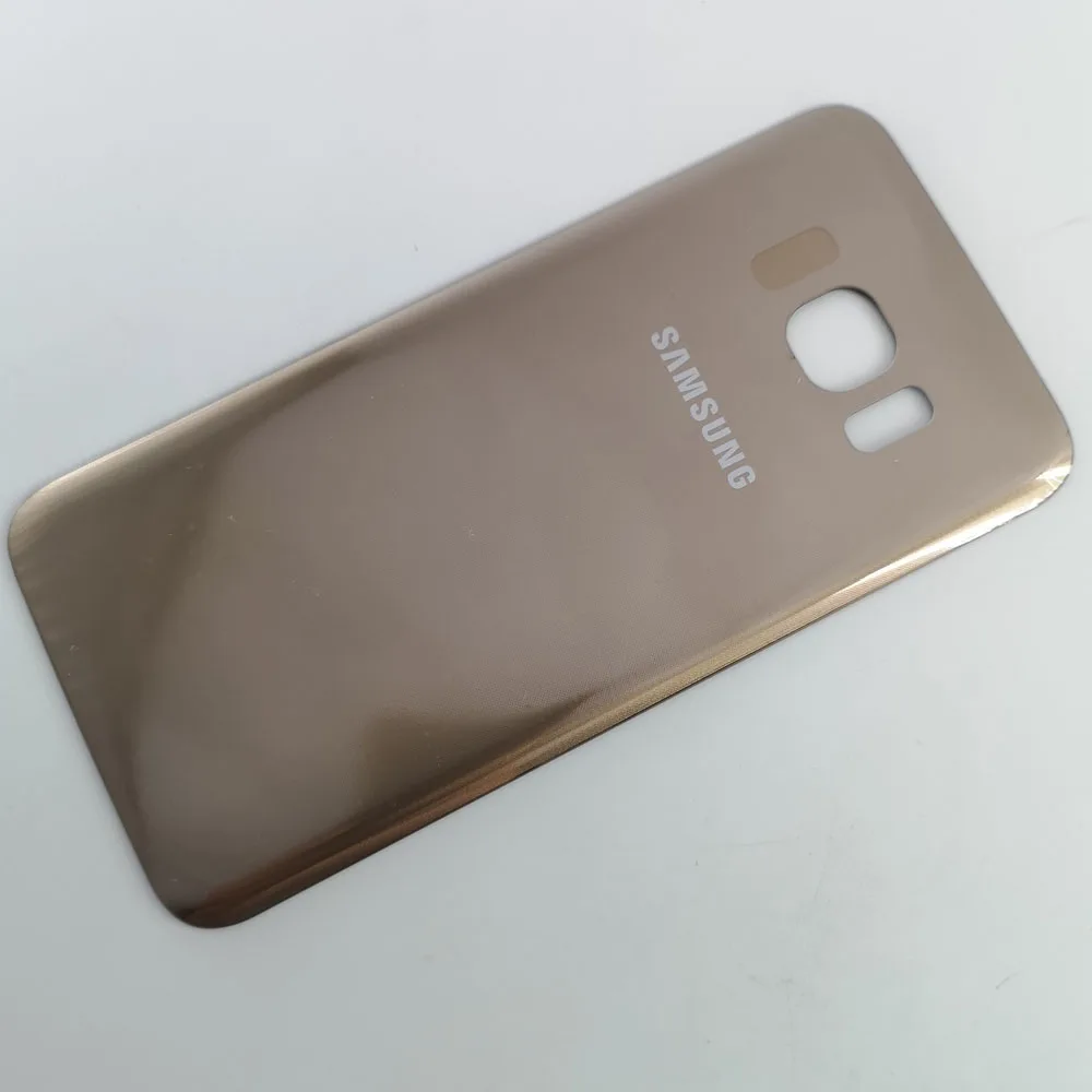 Для SAMSUNG Galaxy S7 G930F G9300 задняя Батарея крышка Дверь задняя 3D Стекло Корпус чехол на замену+ Защитная пленка Стикеры - Цвет: Золотой