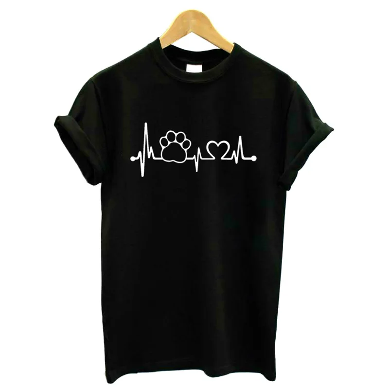 Лапы Heartbeat lifeline кота собаки Для женщин футболка halajuku Повседневное забавная