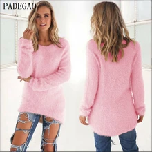 Фотография PADEGAO women pink pullover sweater jumper autumn winter o neck long sleeves loose casual knitted black tops pullovers sweaters