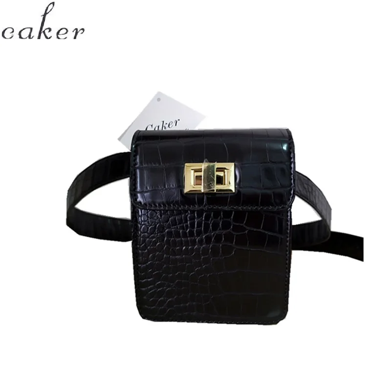 

Caker Brand Crocodile Pack Belt Bag Green khaki Waist Packs Bag Travel Waist Pack Women Leather Waist Chest Bag Black White