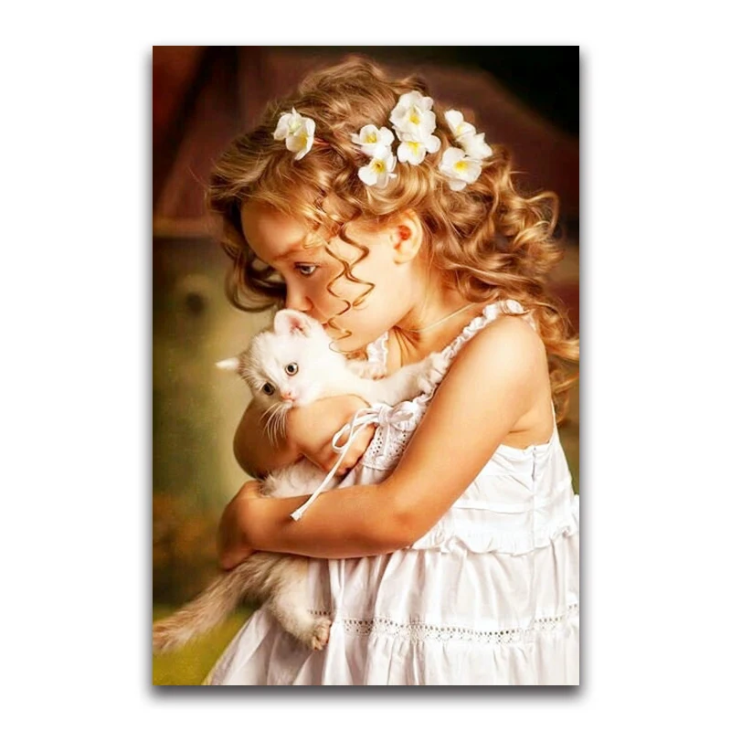 Full square Diamond painting Cross stitch girl Lovers kitten full round Diamond mosaic angel 3D DIY Diamond embroidery cute Cat