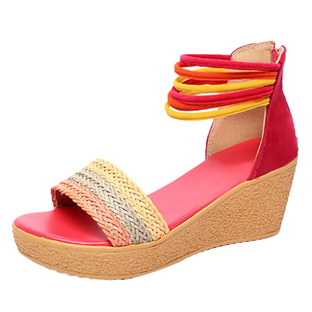 

SAGACE Women's Wedges Sandals Sexy High Quality Outside Summer Ladies Shoes Back Zipper Sandals Thick Bottomed Open Toe Shoes