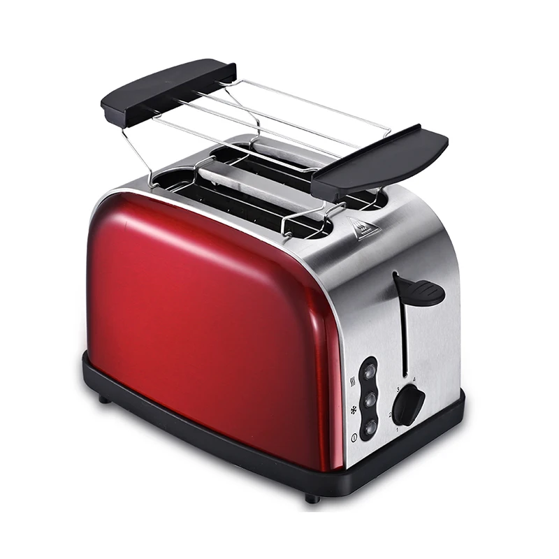

Red Mini automatic dormitory toaster stainless steel toaster home 2 piece breakfast machine
