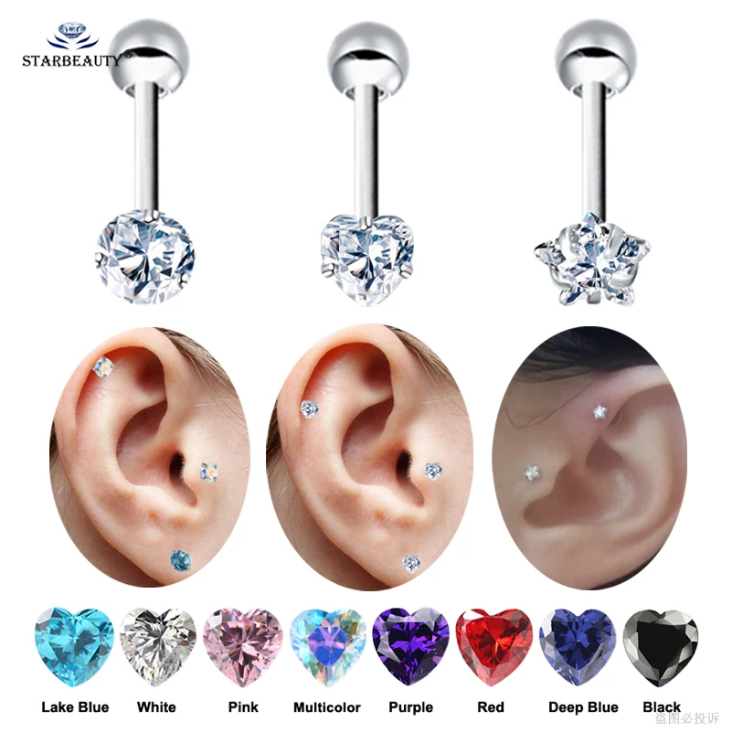 Sparkling Bijoux 2pcs 16g 6mm Cute Round Heart Star Helix Piercing