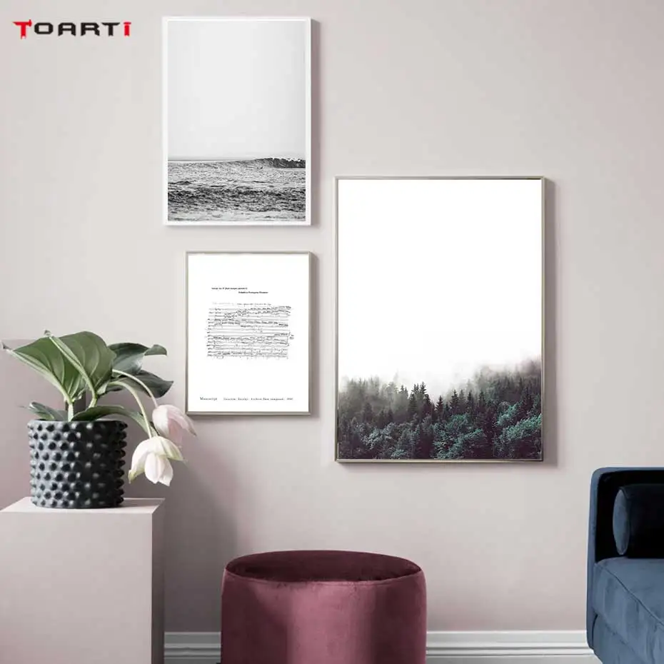 Nordic Natural  Landscape Prints Posters Forest Ocean Sea Canvas Painting  Minimalist Music Note Wall Art Pictures Home Decor (5)