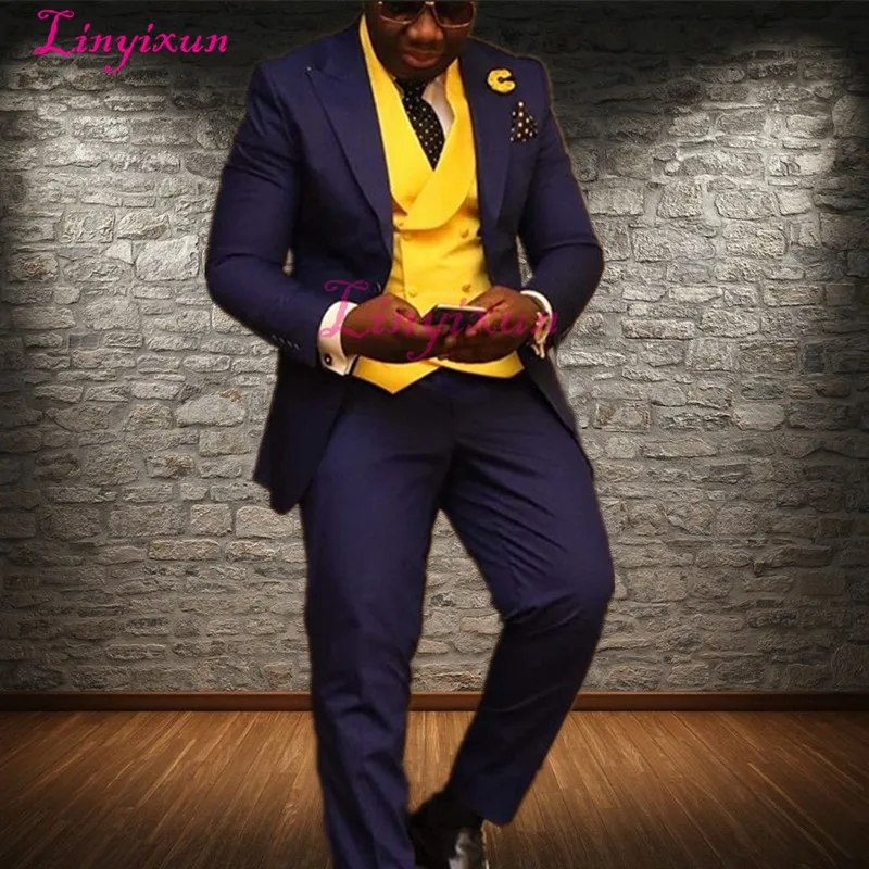 Linyixun новейший дизайн пальто брюки фиолетовый двубортный мужской костюм смокинг Slim Fit Skinny 3 шт на заказ модный блейзер