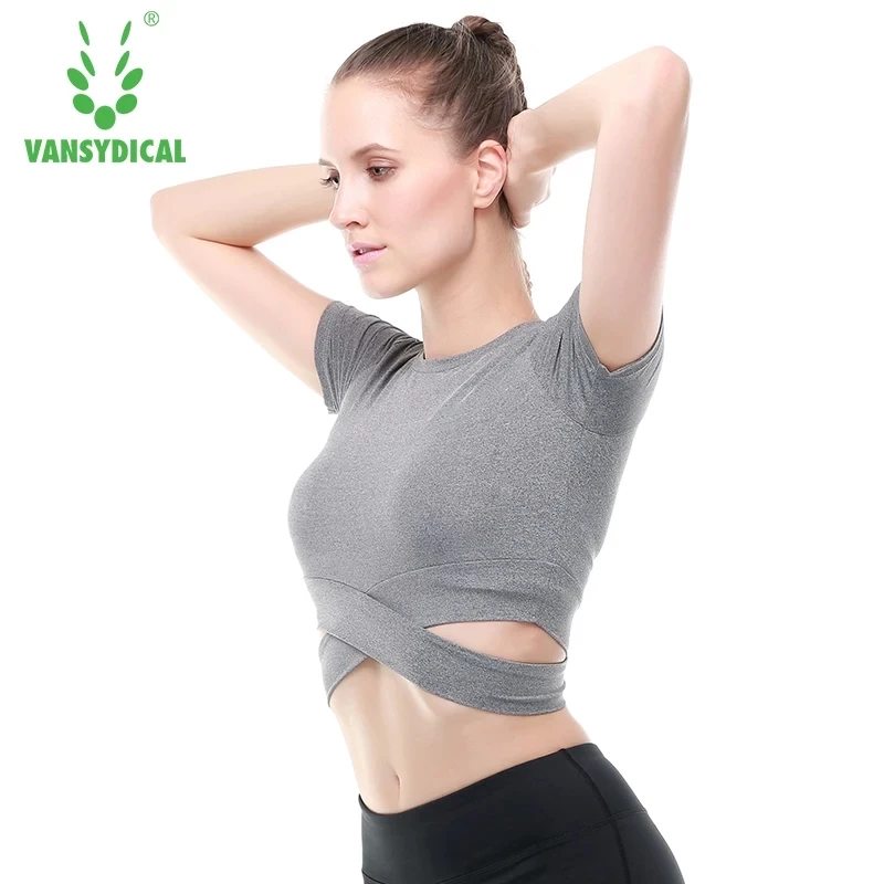 Vansydical спортивные футболки для йоги топы женские фитнеса и бега сексуальные