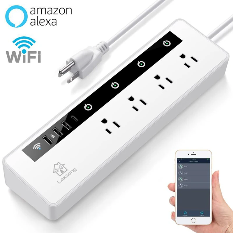 

WiFi smart Power Strip/Surge Protector US/Japanese, Alexa voice control, remote storage,Home Timer,with 4 Socket 3 USB+type-c