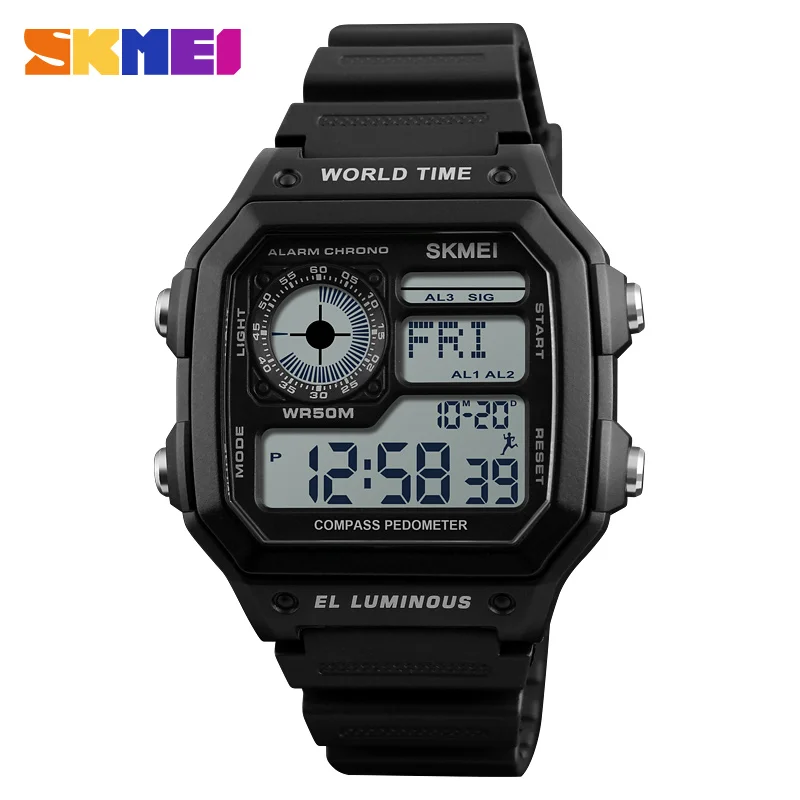 SKMEI компас обратный отсчет спортивные часы Для мужчин s часы лучший бренд класса люкс Для мужчин наручные часы Водонепроницаемый электронные цифровые мужской часы - Цвет: black