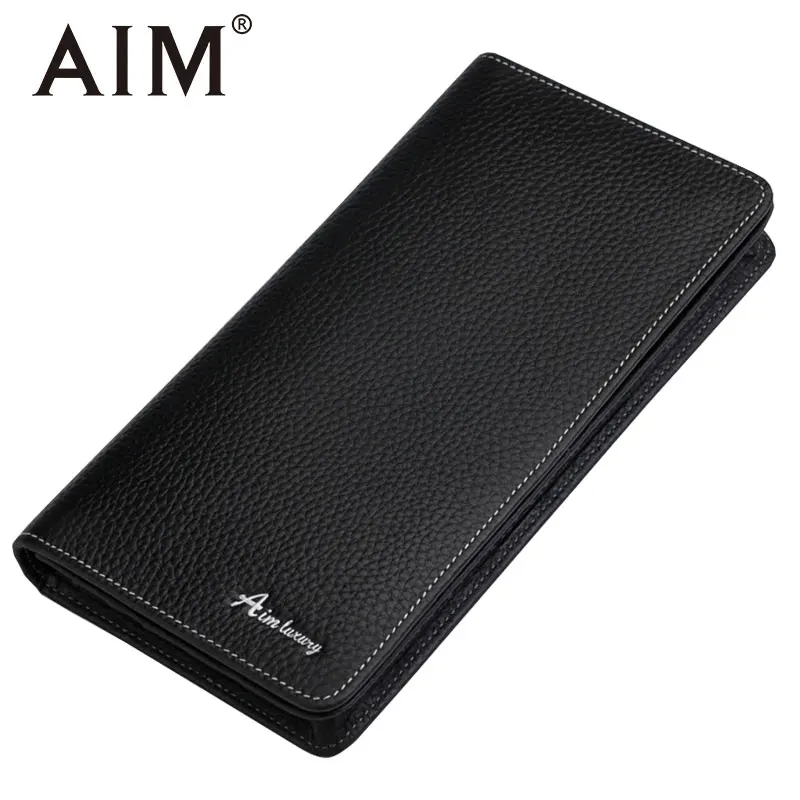 

AIM High Quality Genuine Leather Black Wallets for Men Brand Design Business Men Long Wallet Male Credit Cards Holder Coin Purse