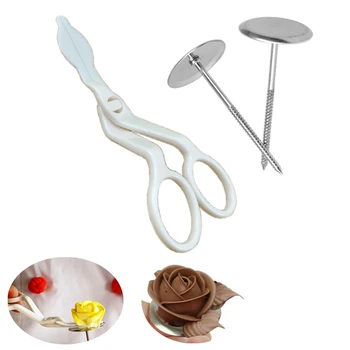 

2pcs Cake Decorating Nails Stainless Steel Cake Flower Needle and Plastic Scissor Fondant Decor Flowers Lifter